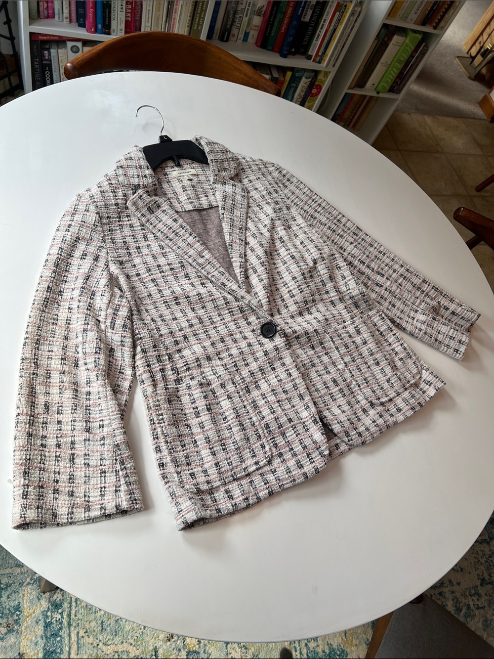 Max Studio Pink and Black Tweed Single-Button Blazer